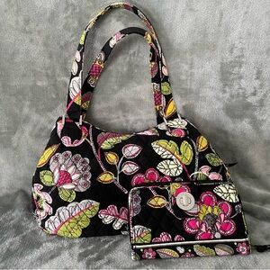 Vera Bradley Moon Blooms Mandy Shoulder Bag & Turn Lock Wallet Set Bundle